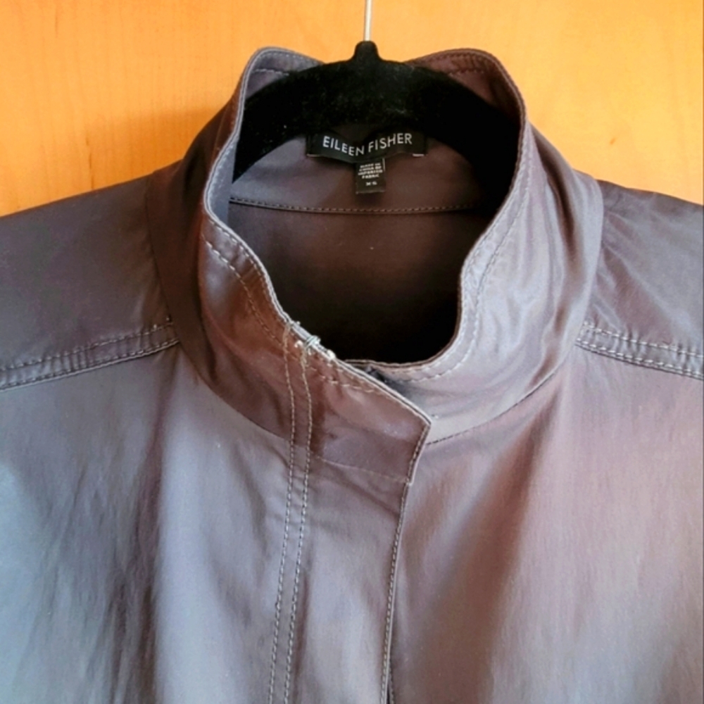 Eileen Fisher Satin Sheen Funnel-Neck Trench Coat - Picture 4 of 14